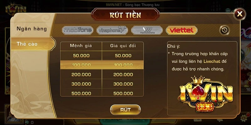 Các phương thức Rút Tiền iwin